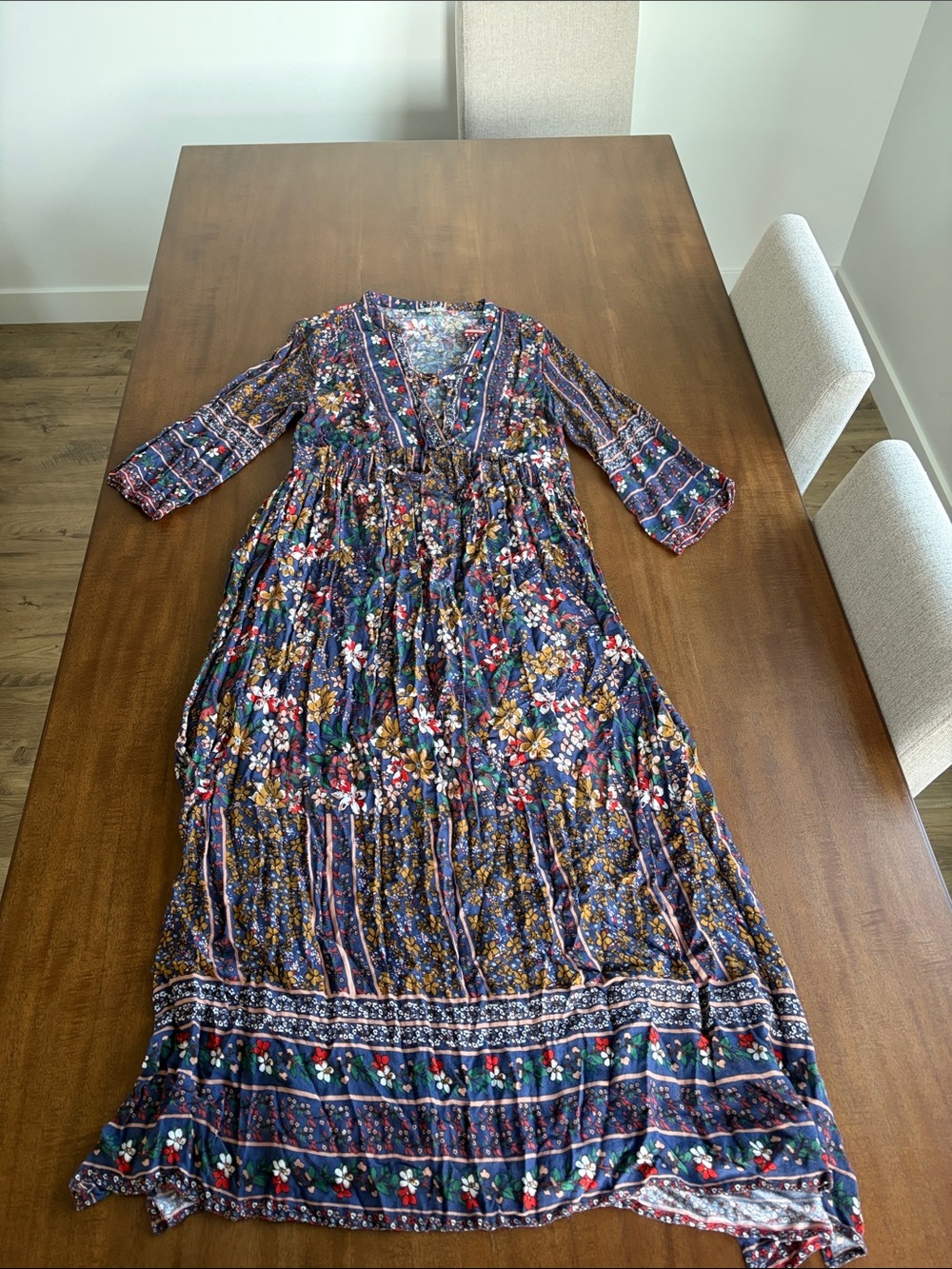 JODIFL Navy Floral Boho Maxi Dress with Multicolor Print